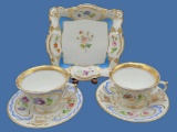 (2) Handpainted Cups and Saucers and Square