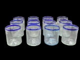 (12) Mouth Blown Tumblers w/Cobalt Blue Trim