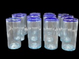 (12) Mouth Blown Tumblers w/Cobalt Blue Trim