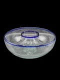 Mouth Blown Chip/Dip Bowl w/Cobalt Blue Trim