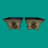 (2) Vintage Tole Metal Bird Planters with Paw