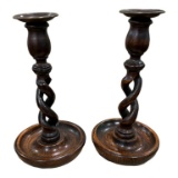 (2) Hand-Carved Wooden Candle Holders--8 1/4