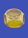 Round Brass Filigree Jewelry Casket with Beveled