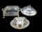 (3) Silver Plate Items:  10” Round Covered