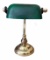 Tiny Brass Desk Lamp w/Green Glass Shade 7.5