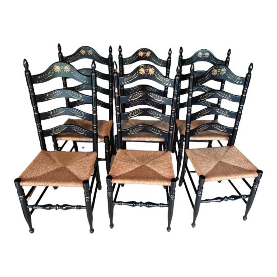 (6) Painted Dining Chairs with Rush Seats