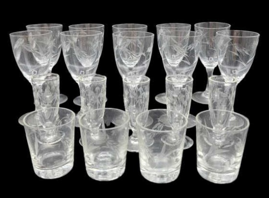 (10) Cordials, (4) Shot Glasses, etc. "Wheat" by