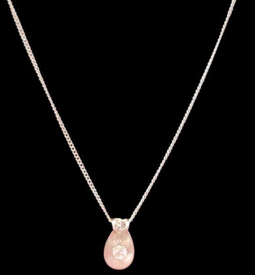 15" Sterling Silver Chain Cubic Zirconium Pendant