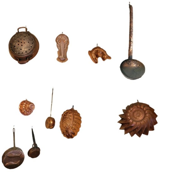 (10) Copper Molds, Pans, Etc.