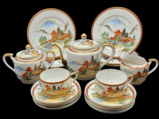 Handpainted Japanese Tea Set: Teapot, Creamer,