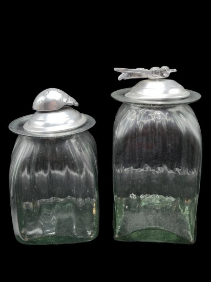 (2) Glass Canisters with Lady Bug and Bee Lids