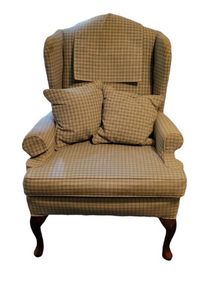 Upholstered Wing Back Chair with (2) Matching
