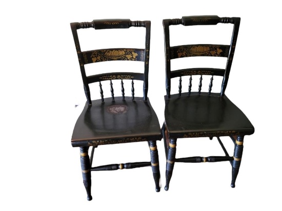 (2) Painted Chairs (One has damage on seat)