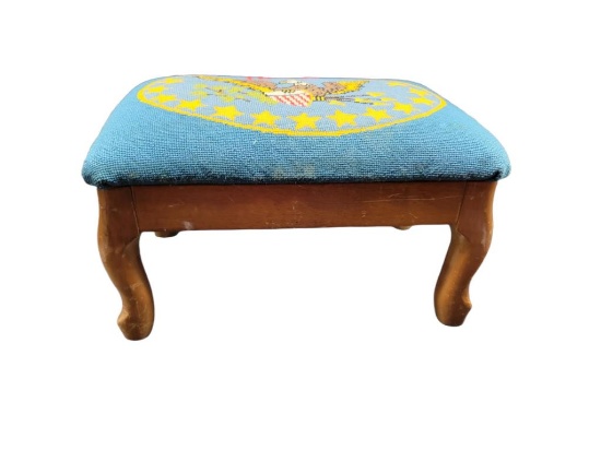 Vintage Patriotic Eagle Needlepoint Footstool by