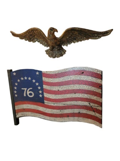 Brass Eagle & Wooden Flag