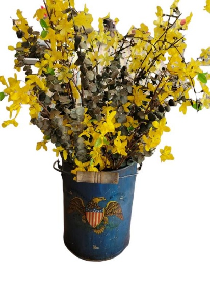 Metal Bucket with Handle and Flowers