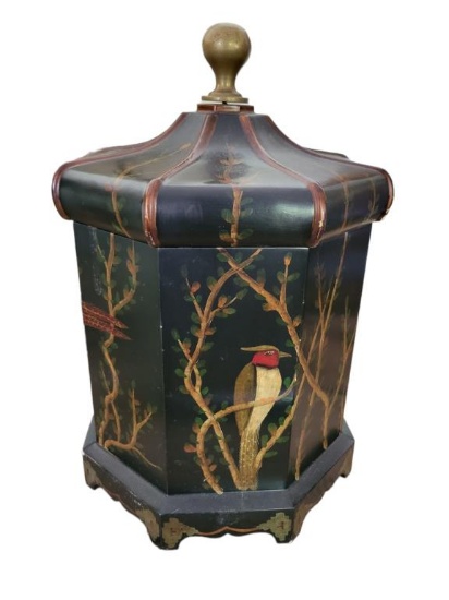 Handpainted Covered Container w/Brass Knob