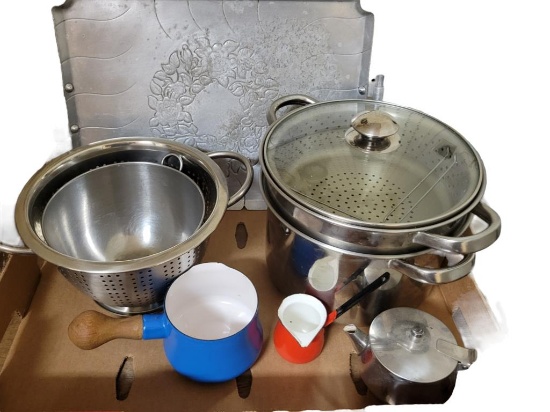 Double Boiler, Enamel Sauce Pans, etc.