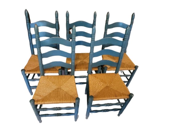 (5) Painted Dining Chairs with Rush Seats