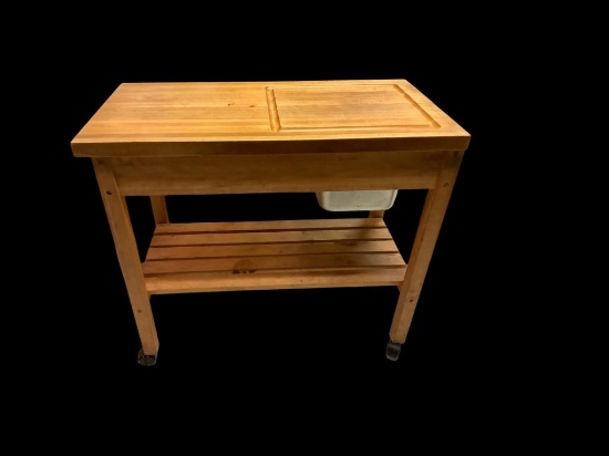Rolling Butcher Block Table with Slide Out Top