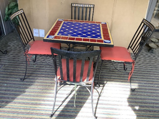 Square Mosaic Topped Wrought Iron Patio Table