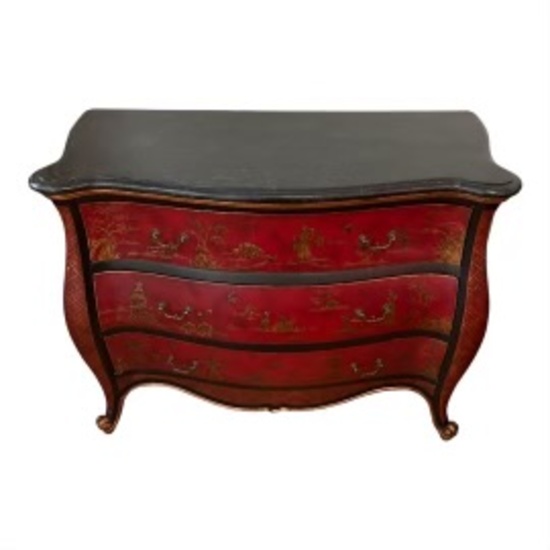 Red Bombay Chinese 3-Drawer Chest with Natural Stone Top, Brass Hardware - 48 1/2" x 22 1/4", 36" H