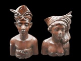 Pair of Vintage Bali Signed Carved Wood Sculptures