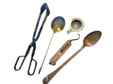 Vintage Kitchen Items: Copper Spoon, Iron Tongs,