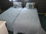 (2) Brass Twin Beds w/Coverlets & Sheets