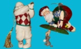 (2) Santa Golfing Ornaments - (1) Lenox