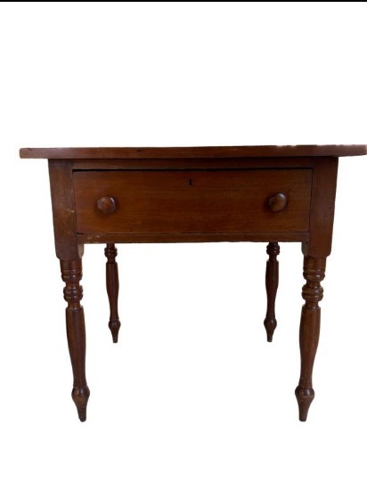 Antique One-Drawer Table with Turned Legs,