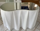 Vanity with Custom White Linen Cover and M