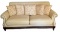 Upholstered and Wood Sofa with Brass Tacks