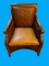 Wooden and Rattan Armchair with Leather