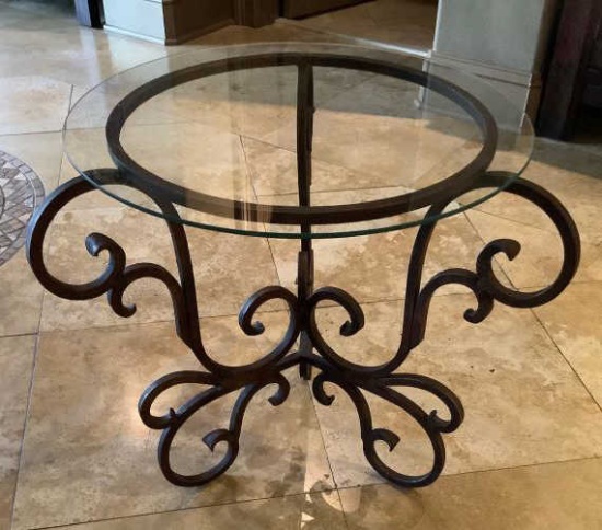 Metal Glass Top Round Table - 19 3/4" D on Glass