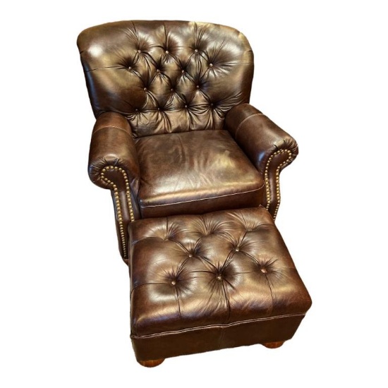 Leather Chair with Tufted Back and Matching