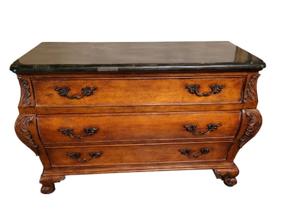 Marble Top 3-Drawer Chest with Brass Hardware