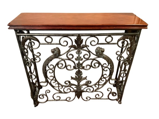 Ornate Iron Hall Table with Wooden Top