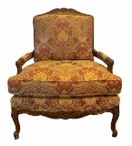 Carved Wood and Upholstered Arm Chair -