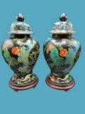 Pair of Footed & Covered Ginger Jars on Wooden