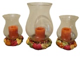 (3) Fall Themed Candles and Candle Holders