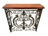 Ornate Iron Hall Table with Wooden Top