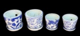 (4) Blue and White Ceramic Planters: (2) 7”