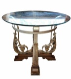 Round Glass Top End Table with Iron & Wooden