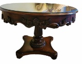 Ornately Carved Round Table - Has Glass Protective