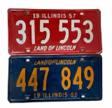 (2) Vintage Illinois License Plates:  1957 & 1960