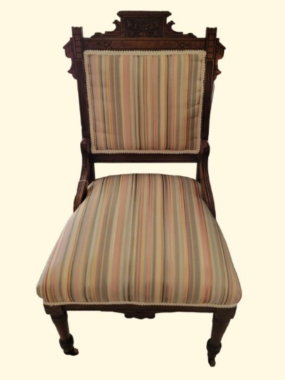Antique Eastlake Upholstered Chair w/Wood