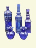 Assorted Cobalt Blue Vases and Bottles