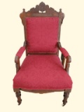 Antique Eastlake Upholstered Chair w/Front Casters