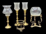 Assorted Brass/Glass Candle Sticks, Etc
